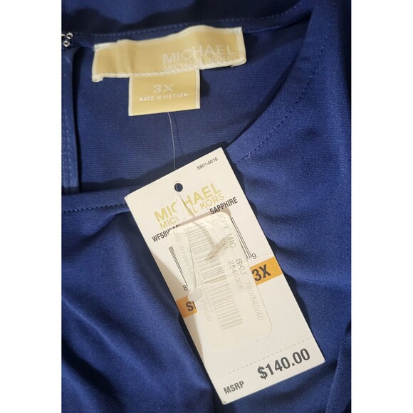 Michael Kors Plus 3X New Sapphire Blue Knee High Drapey Dress Long Sleeve-Buckle - Picture 5 of 8